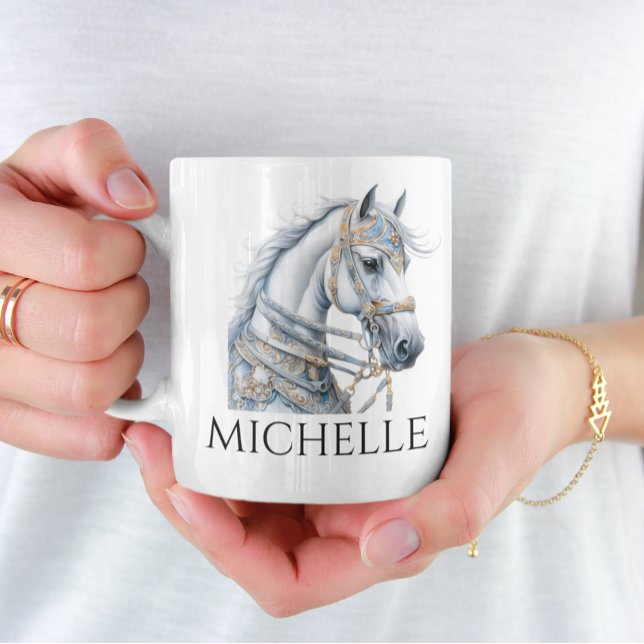 Personlig av vattenfärgen Carousel Horse Monogram Kaffemugg (Skapare uppladdad)