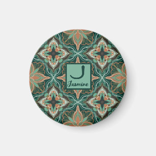 Personlig av vattenfärgen Moroccan Teal Blommigt Magnet