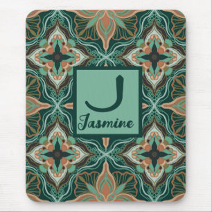 Personlig av vattenfärgen Moroccan Teal Blommigt Musmatta