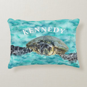 Personlig av vattenfärgen Sea Turtle Ocean Simma Prydnadskudde