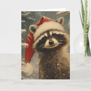 Personlig av vintagen Raccoon jul Helgkort