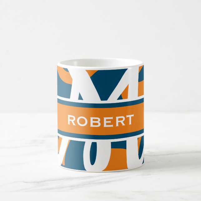 Personlig av vit marin blå Orange, Monogram Kaffemugg (Center)