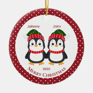Personlig av vit tvillingbrothers Penguins Julgransprydnad Keramik