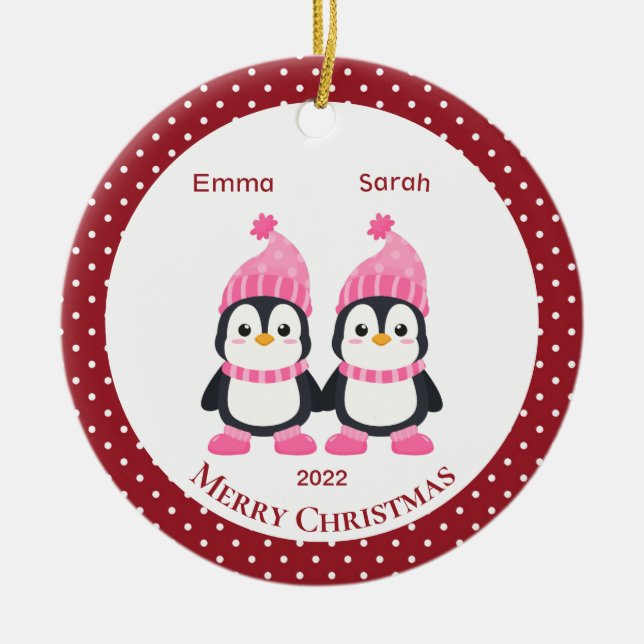 Personlig av vit tvillingsister Penguins Julgransprydnad Keramik (Framsidan)