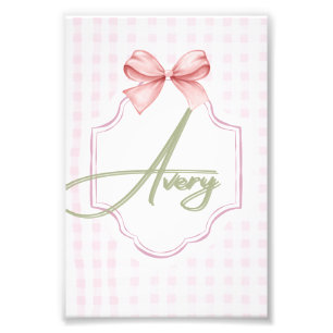 Personlig Avery Flicka Nursery Bow&Gingham Fototryck