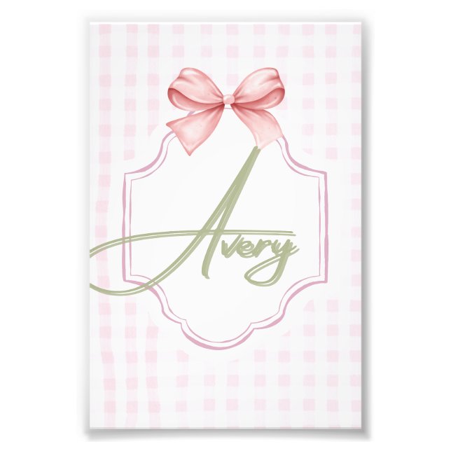 Personlig Avery Flicka Nursery Bow&Gingham Fototryck (Framsidan)