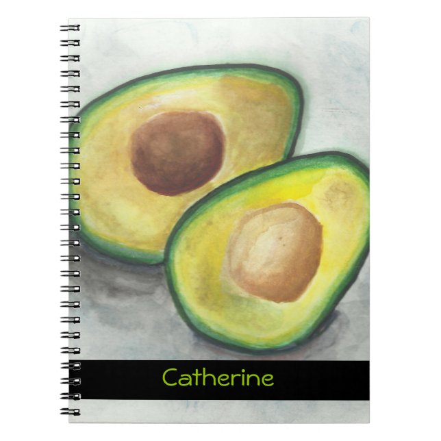 Personlig Avocado i vattenfärg Anteckningsbok Med Spiral (Framsidan)