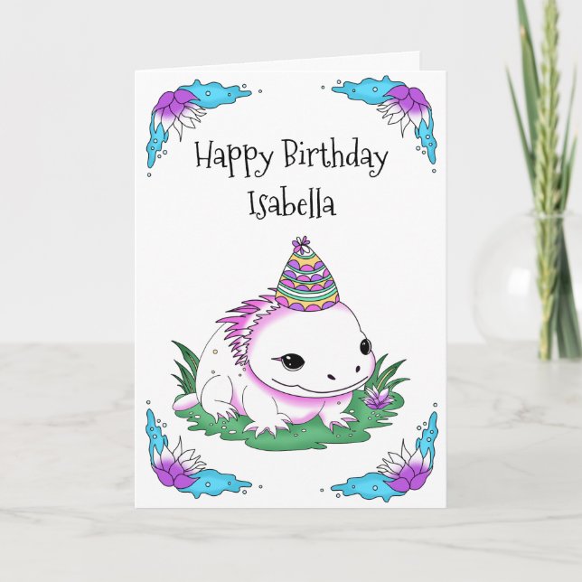Personlig Axolotl Birthday med färgsida Kort (Framsida)