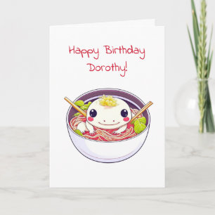 Personlig Axolotl och Ramen themed Birthday Kort