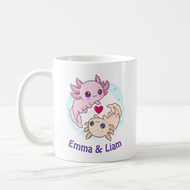 Personlig Axolotl-Par Valentine-Mugg Kaffemugg (Vänster)