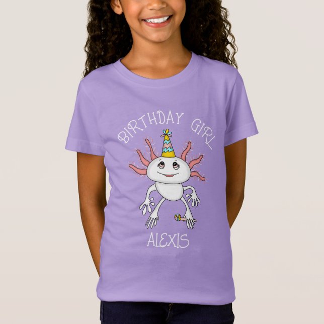 Personlig Axolotl Thworthy Birthday Girl T Shirt (Framsida)
