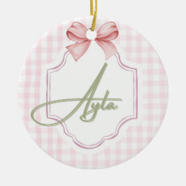 Personlig Ayla Flicka Nursery Bow&Gingham Julgransprydnad Keramik