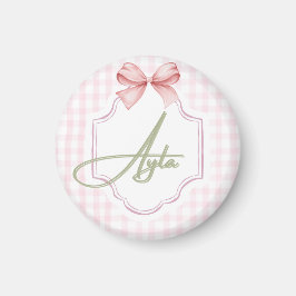 Personlig Ayla Flicka Nursery Bow&Gingham Magnet
