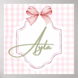 Personlig Ayla Flicka Nursery Bow&Gingham Poster