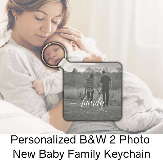 Personlig B&W 2 Photo Baby Nyckelring (Personalized B&W 2 Photo Baby Keychain)