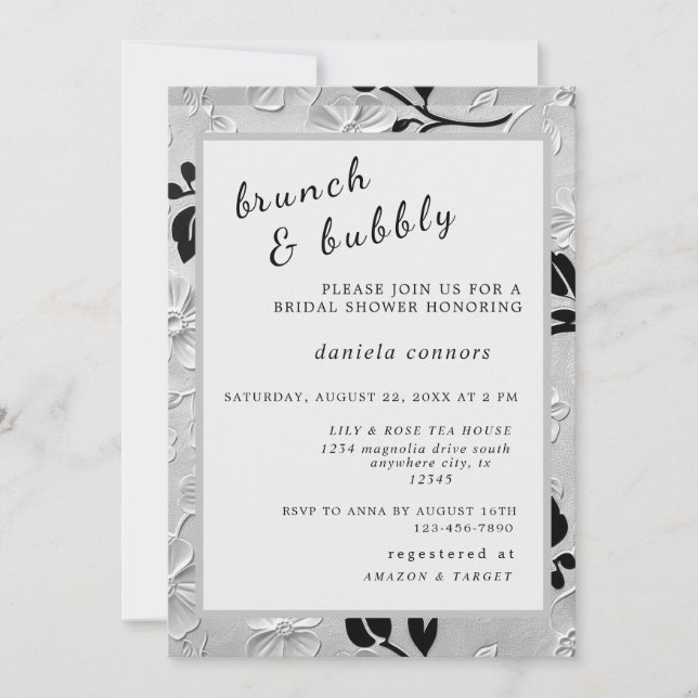 Personlig B & W Blommigtar Brunch & Bubly Inbjudningar (Framsida)
