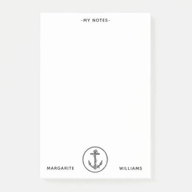Personlig B&W marin ankardesign Post-it Block (Framsida)