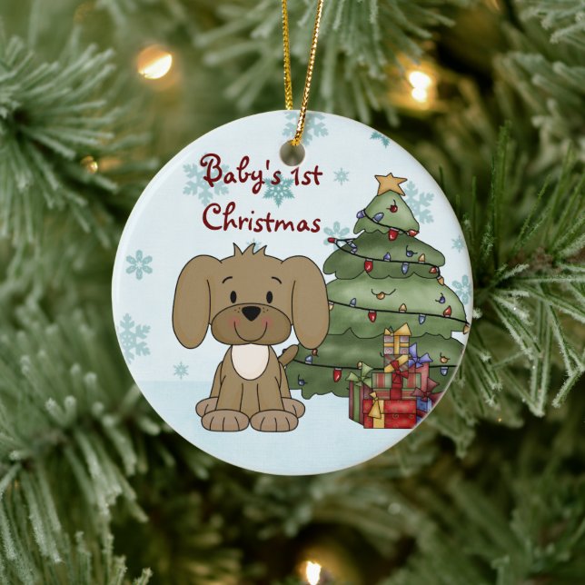 Personlig Baby 1:a jul-Hund Ornament (Träd)