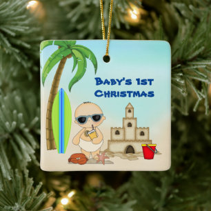 Personlig Baby 1st julpojkens Beach Julgransprydnad Keramik