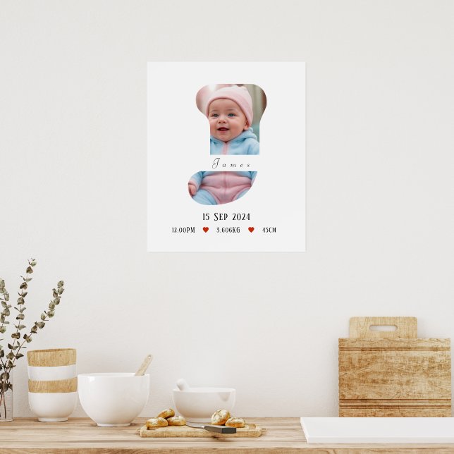 Personlig Baby Alphabet Brev - J - Poster (Kök)