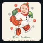 Personlig Baby Ansikte Photo Knubbig Santa Santa Fyrkantigt Klistermärke<br><div class="desc">Din sötaste söta baby Santa är på väg att önska dig ett God jul. Byt helt enkelt ut mallen bild mot bilden av ansikte med baby/barn mycket hårt beskurna,  justera för att passa och göra klart!</div>