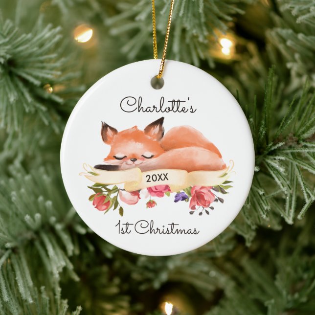 Personlig Baby av leeping Woodland Fox, första Jul Julgransprydnad Keramik (Träd)