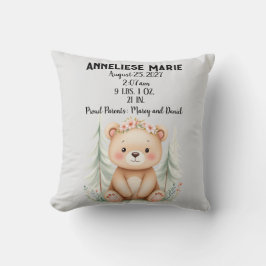 Personlig Baby Bear Birth Stats Girls' Nursery Kudde