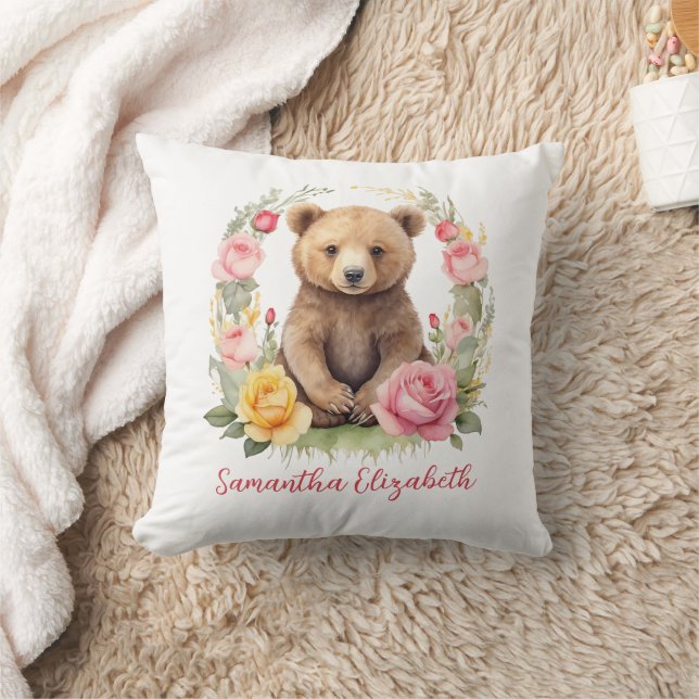 Personlig Baby Bear Rosa Gul ros Baby Kudde (Filt)