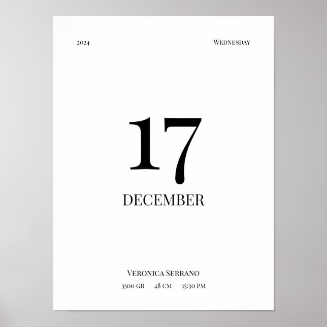 Personlig Baby Birance Poster - Minimalistisk desi (Framsidan)