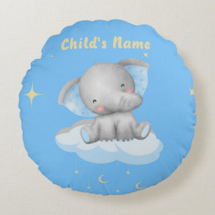 Personlig Baby blue elefantrunda Rund Kudde