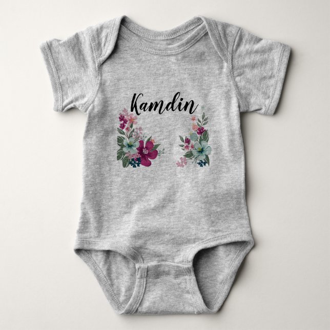 Personlig Baby Body Kostym Tropical Flowers on Wh T Shirt (Framsida)