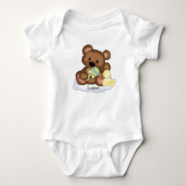 Personlig Baby Bodydräkt Nalle på ett moln T Shirt (Framsida)