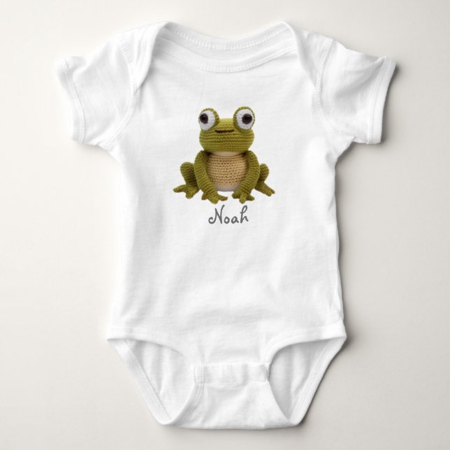 Personlig Baby Bodykosti, Crochet Frog T Shirt (Framsida)