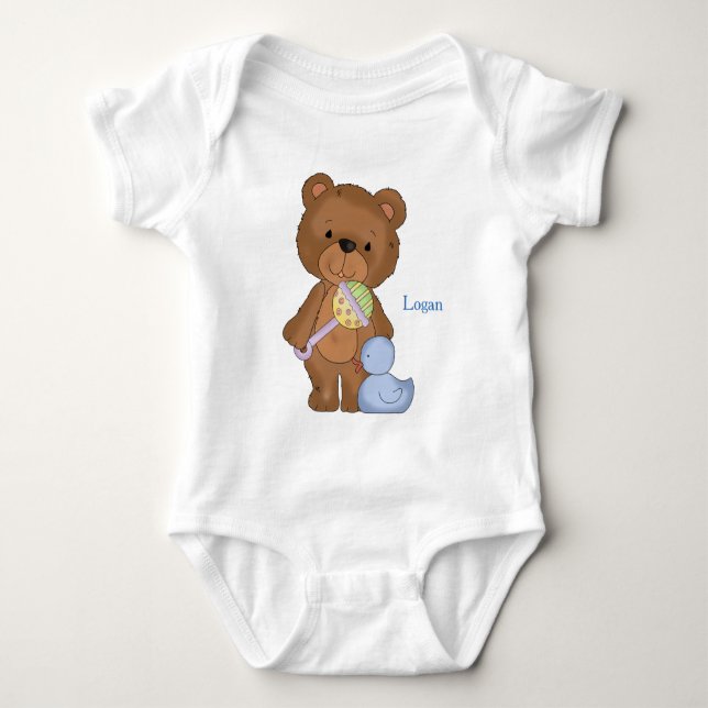Personlig Baby Bodykostymen Pojke Nalle T Shirt (Framsida)