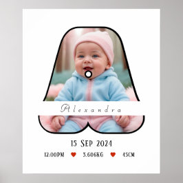 Personlig Baby Brev A med Gräns - Poster