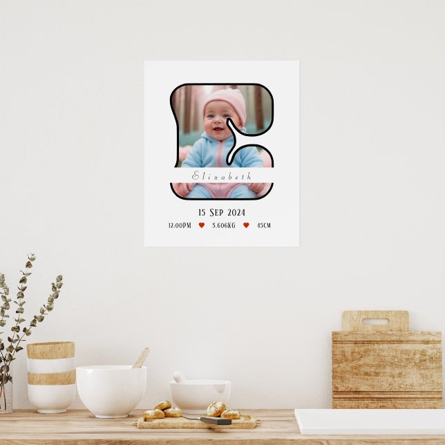 Personlig Baby Brev E med Gräns - Poster (Kök)