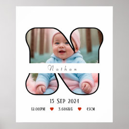 Personlig Baby Brev N med Gräns - Poster