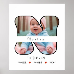 Personlig Baby Brev N med Gräns - Poster