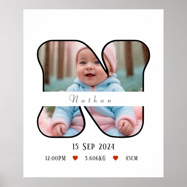 Personlig Baby Brev N med Gräns - Poster (Framsidan)