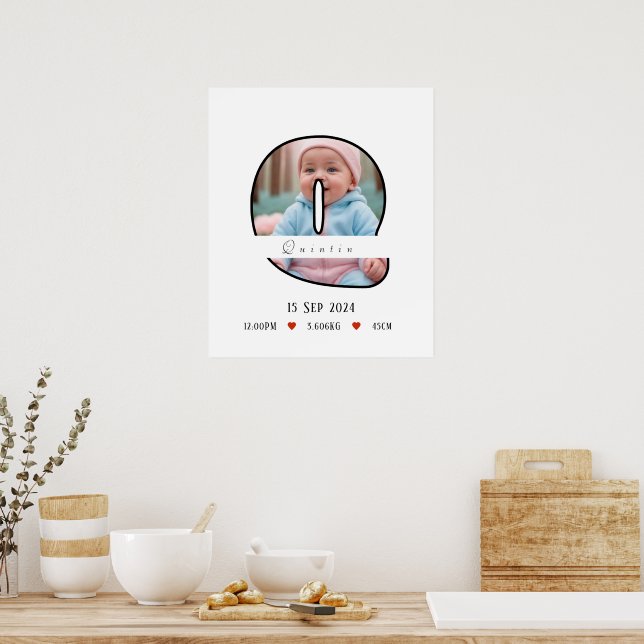 Personlig Baby Brev Q med Gräns Poster (Kök)