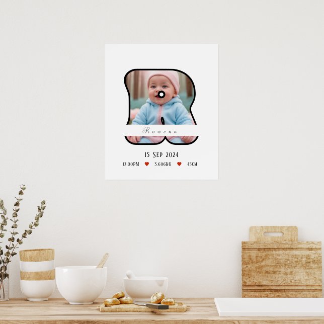 Personlig Baby Brev R med Gräns Poster (Kök)