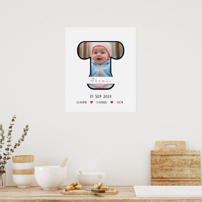 Personlig Baby Brev T med Gräns Poster (Kök)