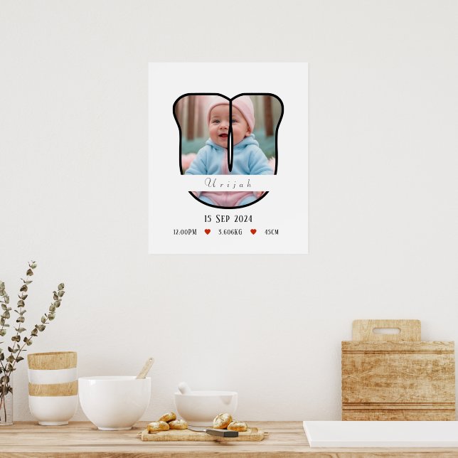 Personlig Baby Brev U med Gräns Poster (Kök)