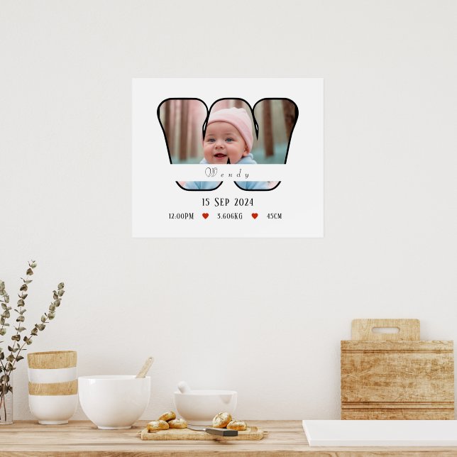 Personlig Baby Brev W med Gräns Poster (Kök)