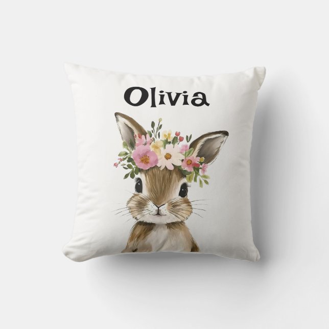 Personlig Baby Bunny med Blommigt Utandning Kudde (Framsida)