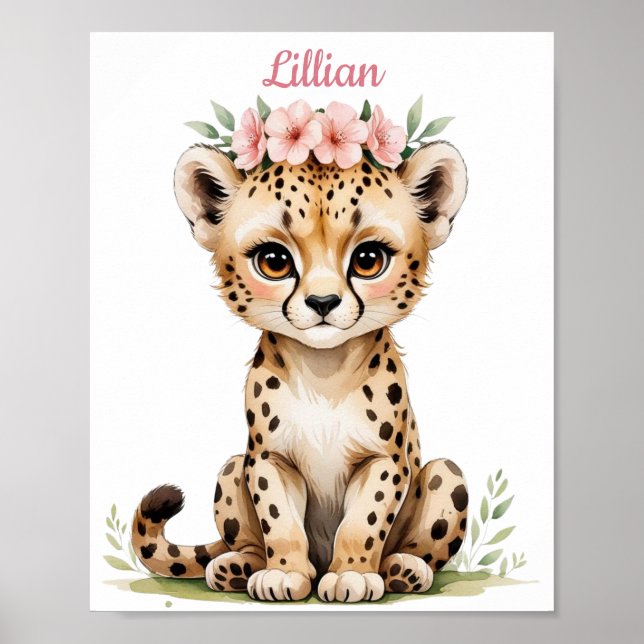 Personlig Baby Cheetah Elegant Safari Nursery Poster (Framsidan)