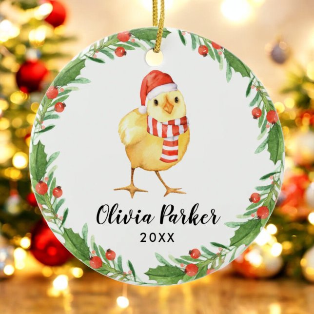 Personlig Baby Chick Cute Chicken Julgransprydnad Keramik (Skapare uppladdad)