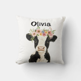 Personlig Baby Cow med Blommigt Utandning Kudde