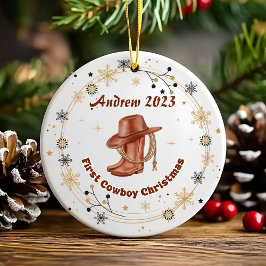 Personlig Baby Cowboy Första jul Julgransprydnad Keramik