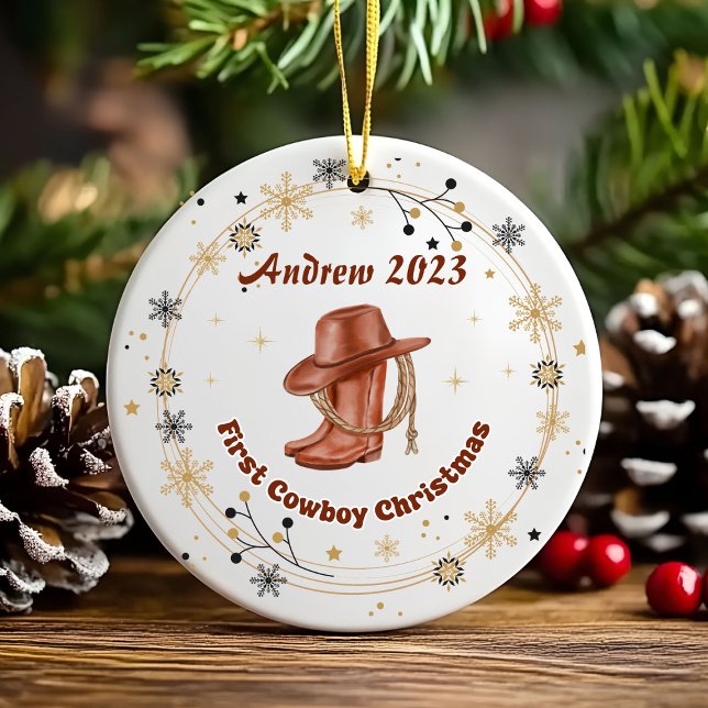Personlig Baby Cowboy Första jul Julgransprydnad Keramik (Skapare uppladdad)
